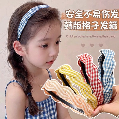 格子麻花发箍儿童防滑头箍
