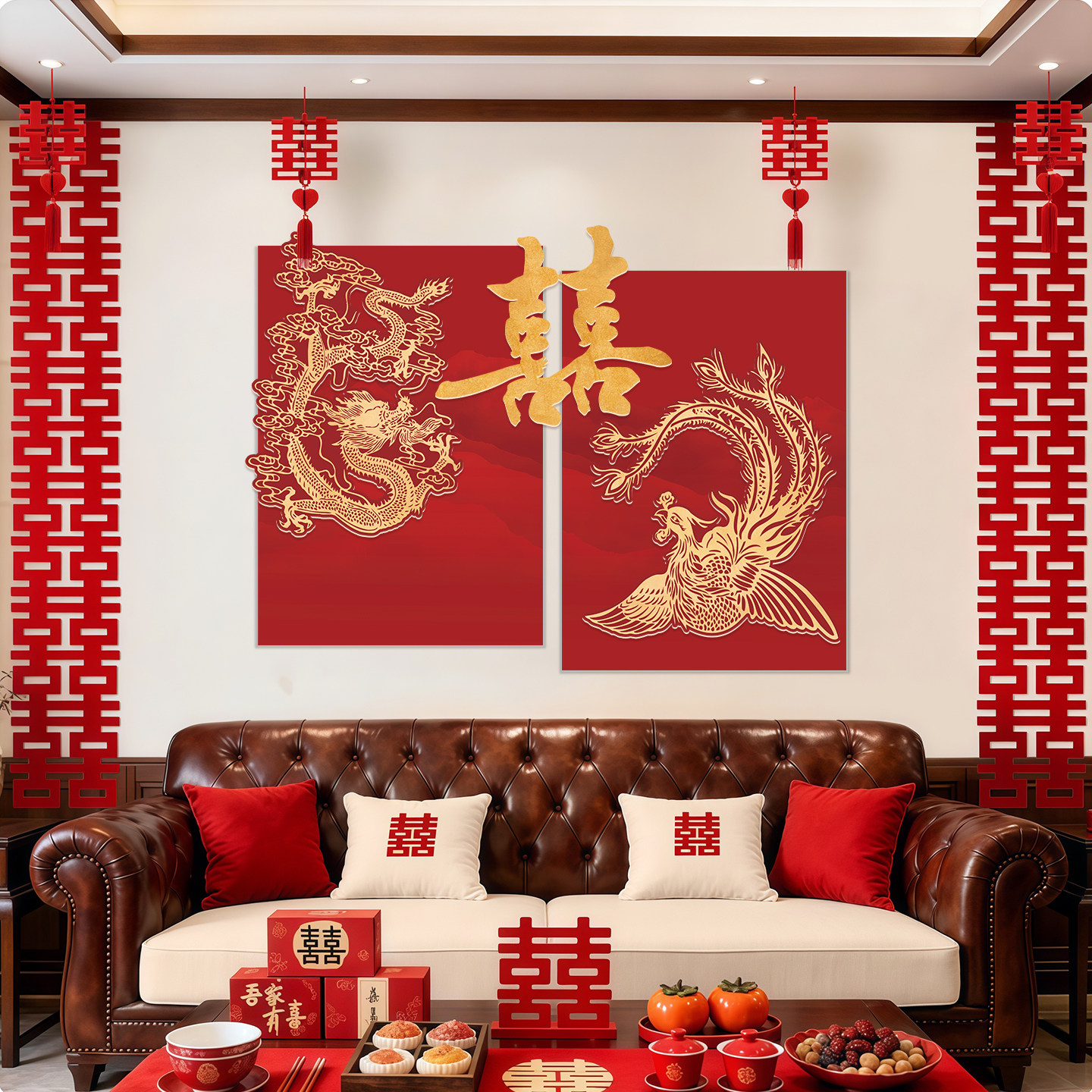 结婚男女方新房卧室布置龙凤喜字KT板婚房布置结婚背景墙饰装套装,节庆用品/礼品,婚房布置套装,淘宝优惠券,粉丝福利购,淘宝优惠卷