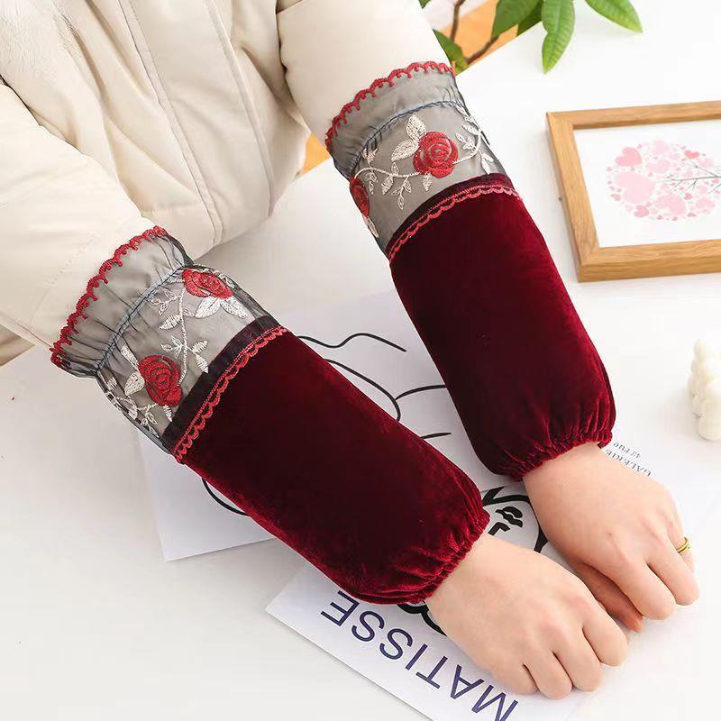 金丝绒袖套女士蕾丝成人长款2026秋冬加长护袖羽绒服网红防脏套袖