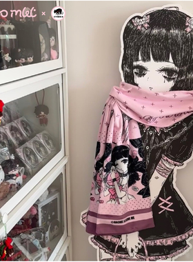 仅一件OC人物-RACHEL LI原创插画周边小众可爱仿真丝发饰绒面围巾