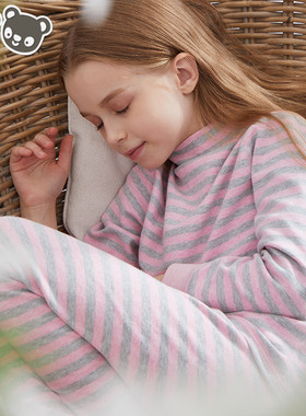 半高领女童秋衣秋裤纯棉加绒加厚儿童中领女大童保暖内衣套装全棉