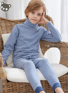 高领男童保暖内衣套装纯棉男孩秋衣秋裤全棉毛衫打底儿童加绒加厚