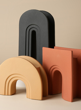 北欧复古陶瓷花瓶感家居客厅电视柜几何拱门花器摆件简约