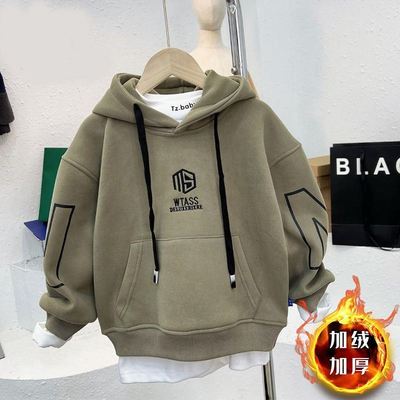 童装男童加薄绒卫衣秋冬儿童连帽上衣春秋款中大童男孩长袖打底衫