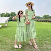 新款 夏季 网红洋气短袖 两件套时尚 母女炸街高端亲子装 港风夏装 女装
