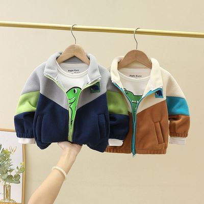 颗粒绒外套男童秋冬2025秋冬新款儿童拼色保暖上衣宝宝摇粒绒外衣