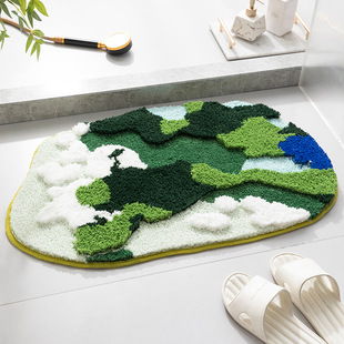 日本工艺植绒地毯浴室地垫加厚吸水垫苔藓地毯家用防滑脚垫卫生间