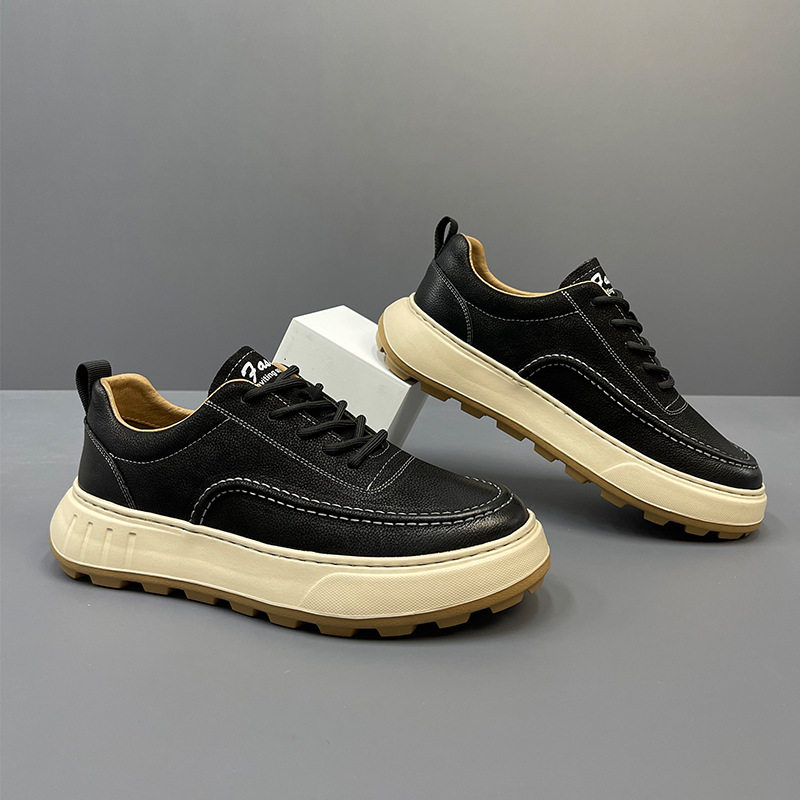 欧洲站高端轻奢侈男鞋爆款真皮休闲鞋子秋季男士圆头单鞋男百搭