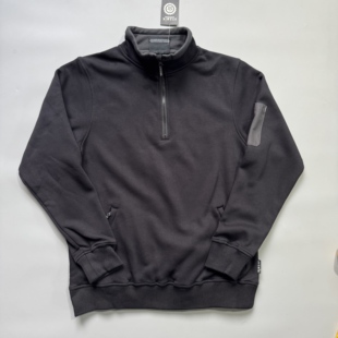 外贸原单 700+克重磅质感 立领半拉链工装卫衣户外软壳宽松外套黑