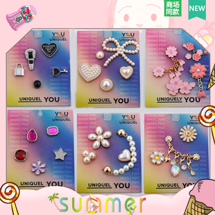 新款适配Crocs鞋花洞洞鞋配饰 卡骆驰配件智必星金属质感羽毛钻石