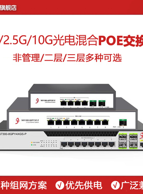 兮克千兆2.5G poe交换机万兆10G光口国标48v供电4口8口16口24口智能网管光电混合监控摄像头ap面板