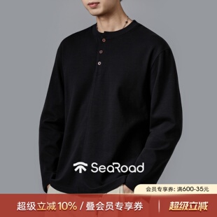 海上公路错位假门襟长袖 简约高级感亨利领打底上衣 T恤男2025秋季