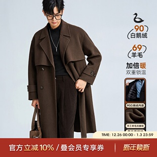 海上公路90白鹅绒内胆羊毛大衣男士 双面呢休闲复古百搭外套 秋冬季
