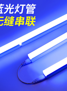 蓝光灯管led长条灯墙壁吊顶氛围电竞房蓝色补光t5一体化彩色线性