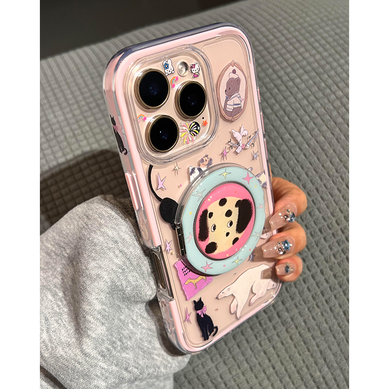 复古卡通动物小狗折叠支架适用苹果16promax手机壳iPhone15女新款14可爱16网红13小众16Pro防摔15pro保护套