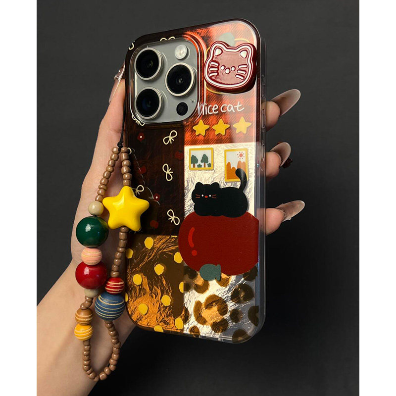 ins个性拼接豹纹苹果黑猫带链条适用苹果16promax手机壳iPhone15女新款14高级感13小众15Pro防摔16pro保护套,3C数码配件,手机保护套/壳,淘宝优惠券,粉丝福利购,淘宝优惠卷