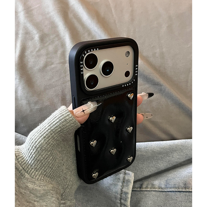 小众时尚皮质爱心铆钉适用苹果17promax手机壳iPhone1