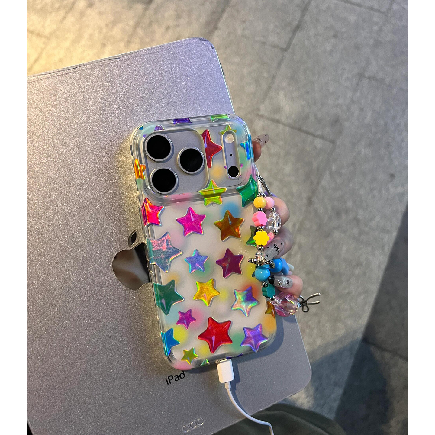 个性独特镭射彩色星星适用苹果18promax手机壳iPhone1