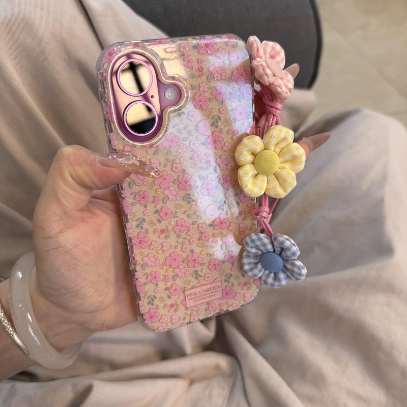 韩系小众时尚碎花带手绳适用苹果16promax手机壳iPhone15女新款14高级感16个性13小众16Pro防摔15pro保护套
