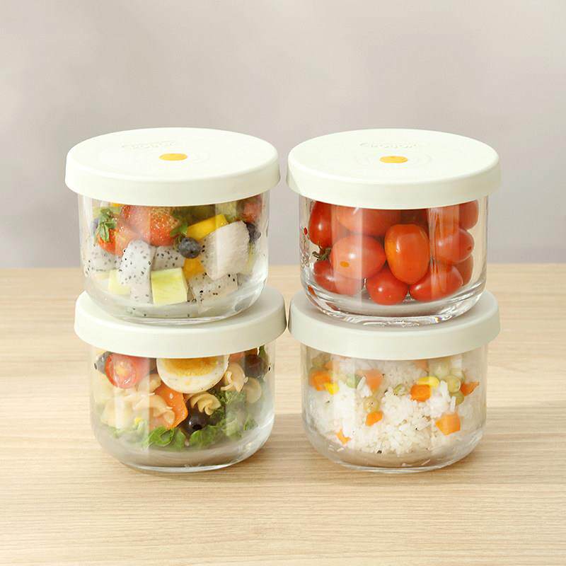 本F00300食品保鲜热盒日玻璃圆形收纳饭水果便当盒微波炉加专用带