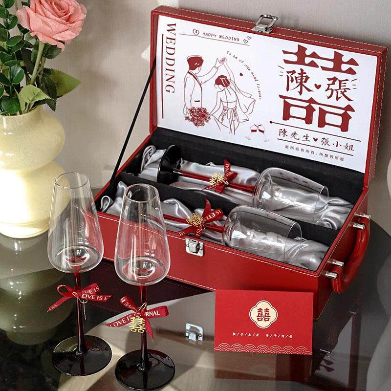 结送新人礼物高脚杯红酒杯轻奢lz118档婚酒具组套高新婚杯子对礼