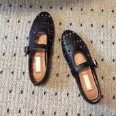 圆头浅口平底舒适跳舞凉鞋 小众芭蕾舞镂空透气小皮鞋 女夏2026新款