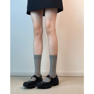 简约小皮鞋 气质一字带玛丽珍鞋 女2026新款 复古厚底魔术贴浅口单鞋