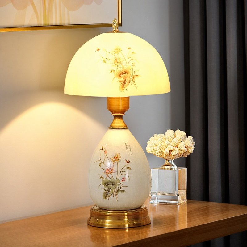 轻奢欧式创意奶油风陶瓷新中式家用书房调光温馨复古卧室床头台灯