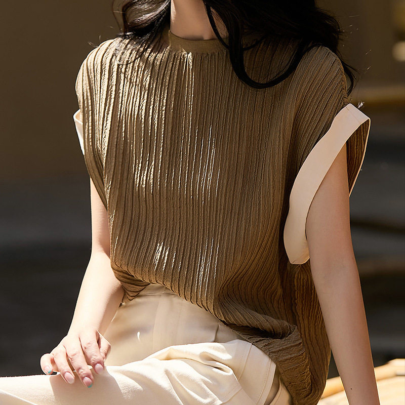 柔美气质感立体裁剪工艺 微A字廓形小飞袖真丝T恤2026夏季新款女