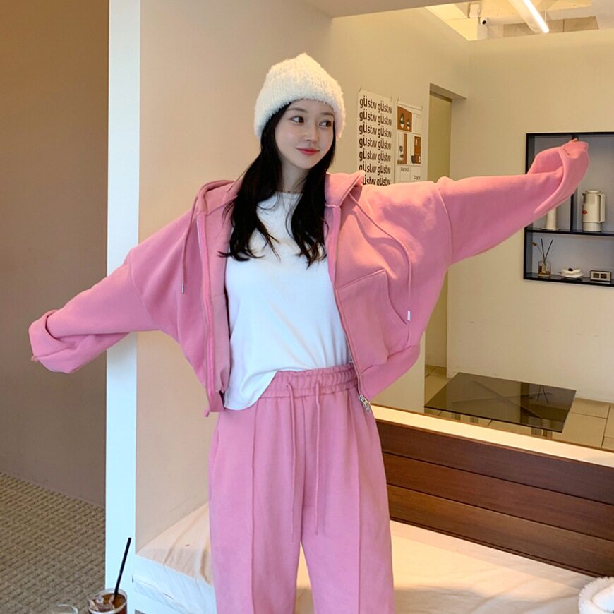 新款2026秋加绒款式时尚连帽宽松套装女个性街头运动风休闲套装女