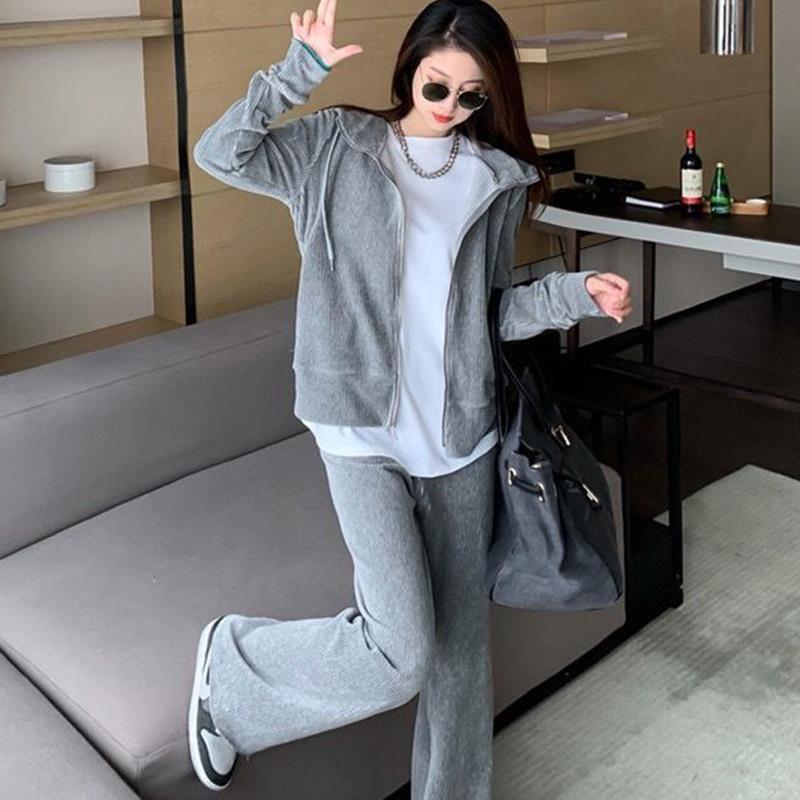 2026年新款洋气减龄卫衣休闲运动服纯色基本款米呢料两件套装女秋