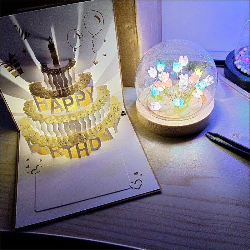 速发音乐灯光立体生日发光贺卡蛋糕折叠生日祝福卡片生日礼物送生