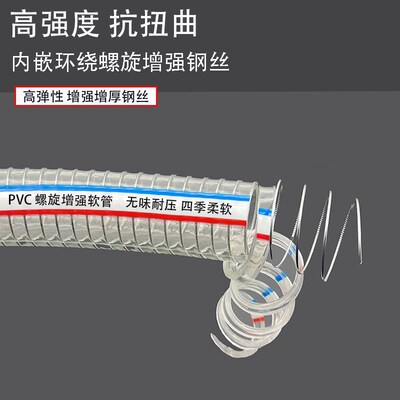 速发pv管透明带钢丝软管螺旋增强管6分厚寸2寸寸加一塑料抽油c耐