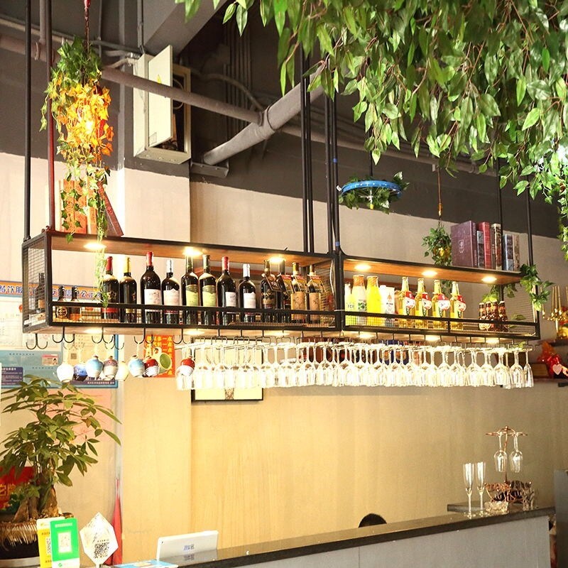 速发工业风铁艺酒架吊架置物架吧台餐厅酒吧厨房悬挂吊顶吊柜酒架
