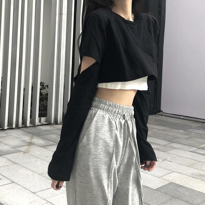 速发爵士舞韩舞服装女团打歌服kpop跳舞jazz女装长袖假两件短款上