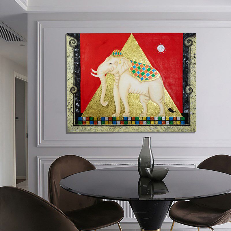 速发泰国手绘大象金箔画玄关客厅壁画装饰画餐厅过道走廊背景装饰