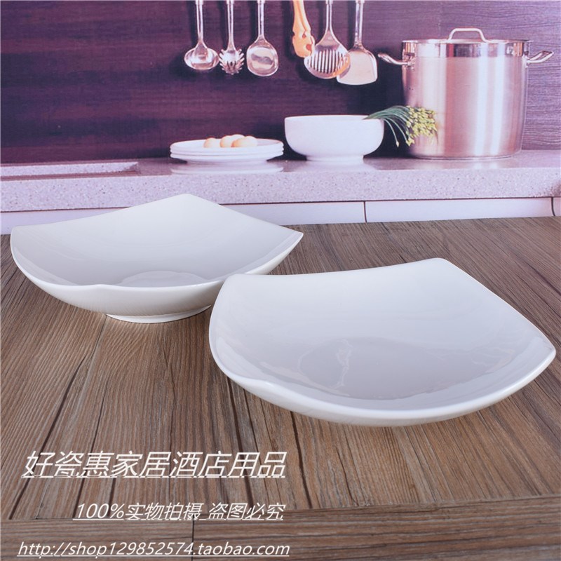 速发纯白色酒碗餐具创意韩式家用陶瓷碗异形店四角正德菜碗