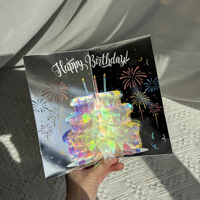 速发创意新品生日款闪闪蛋糕生体贺卡手写留言卡片