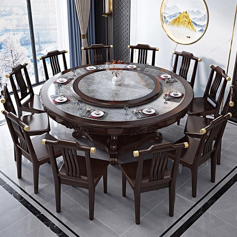 速发新中盘实木餐桌椅组合家用2m转式大圆桌轻奢大理石吃饭桌12人,住宅家具,大理石餐桌,淘宝优惠券,粉丝福利购,淘宝优惠卷