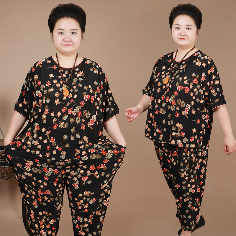 速发新款奶奶大码夏装中老年加肥加大薄款衣服胖妈妈休闲弹力宽松
