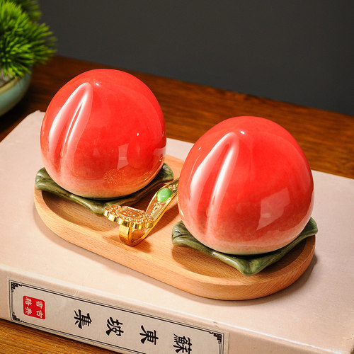 桃子摆件福寿双全寿桃客厅送老人爷爷奶奶生日礼物仙桃贺寿礼品