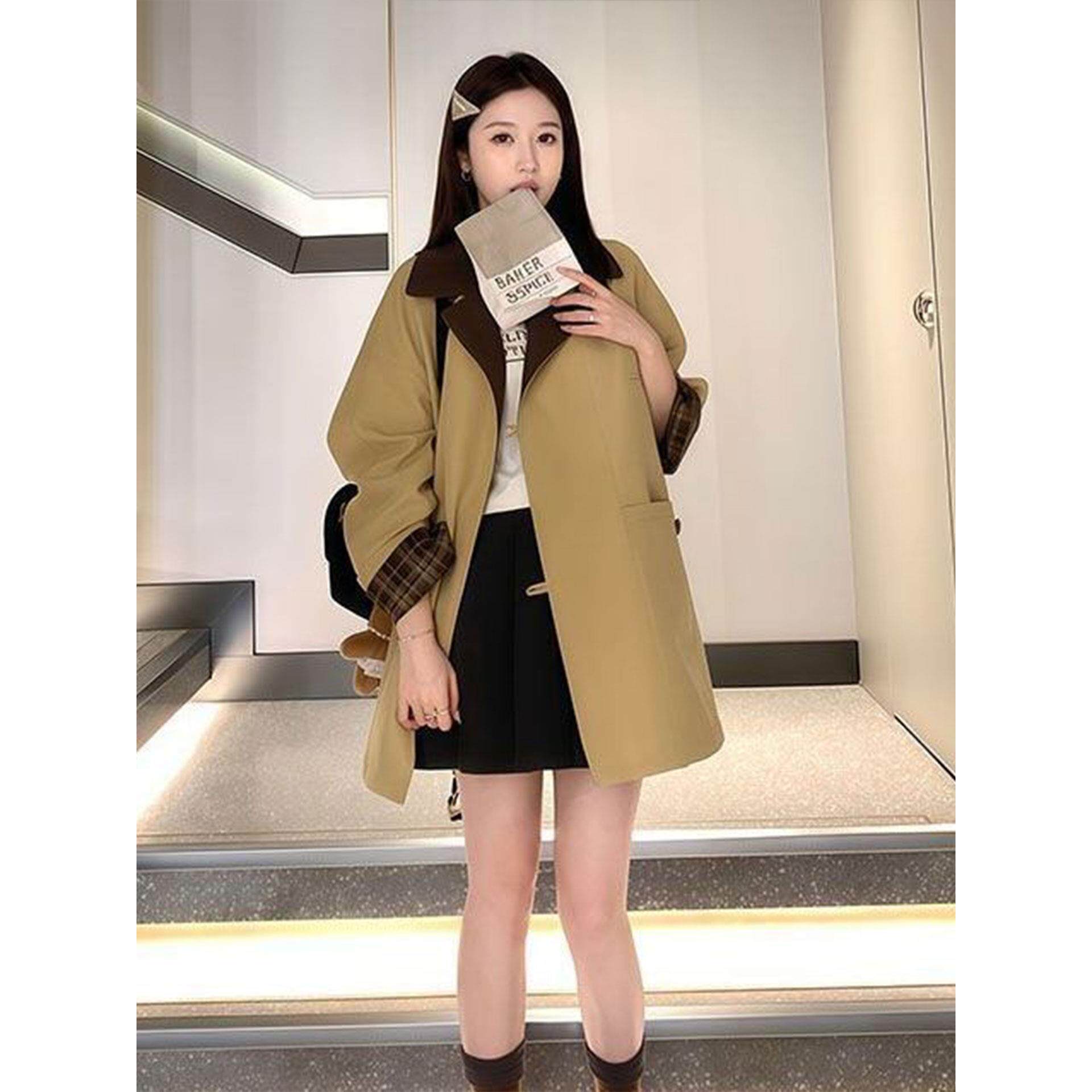 ROUMIKL2025秋季新款韩范儿设计感中长款风衣外套女宽松洋气小个