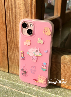 海鸥星球 原创蘑菇小猫磨砂双层imd手机壳可爱设计感~粉粉超可爱