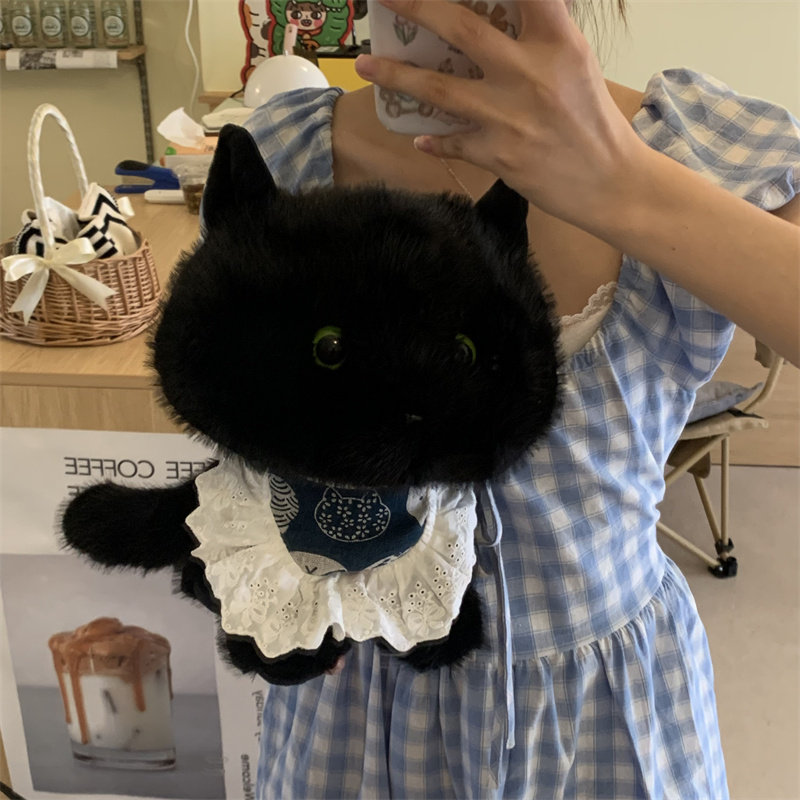 猫咪玩偶摆件黑煤球千岁岁娃娃公仔礼物萌可爱仿真小黑猫毛绒玩具图片