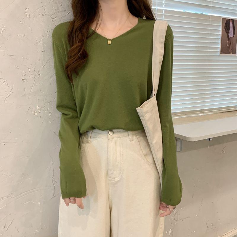 春秋2024年新款基础款内搭v领长袖T恤设计感西装上衣打底衫女