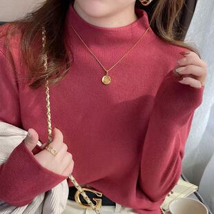 奶fufu软糯半高领针织打底衫女秋冬韩版纯色百搭毛衣长袖内搭上衣