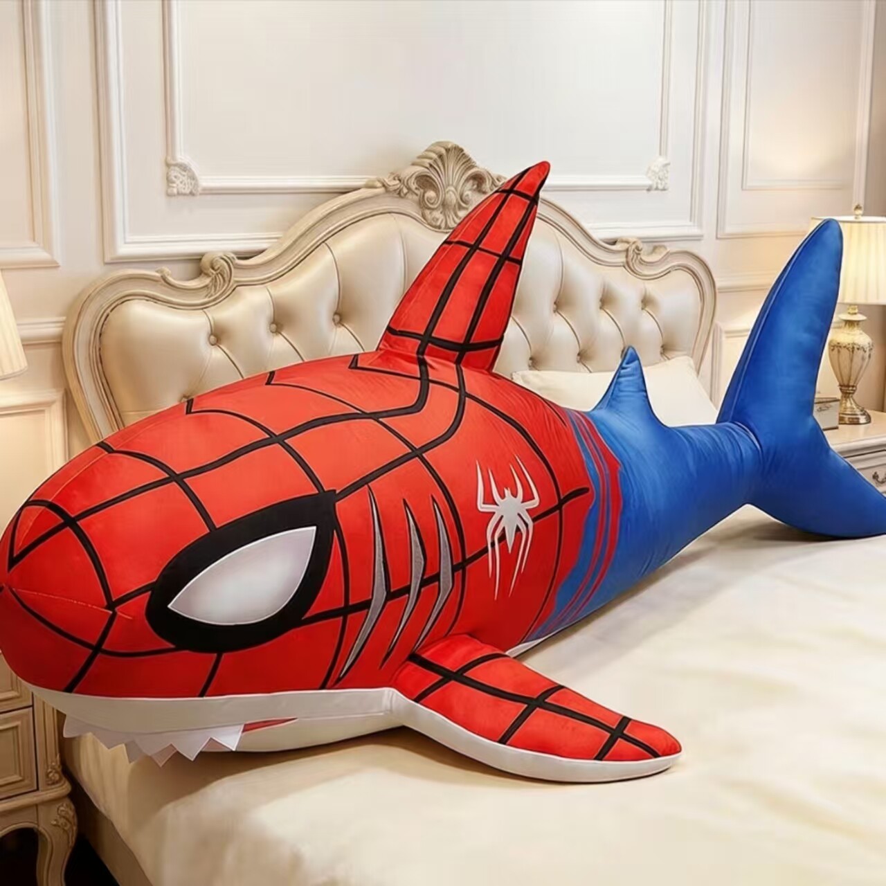 正版蜘蛛侠鲨鱼玩偶毛绒玩具抱枕床上夹腿侧睡抱枕送女友生日礼物