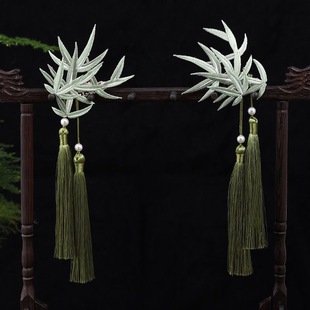 民族风原创竹子仿缠花珍珠流苏发夹古风花朵缠花发饰清新旗袍发饰