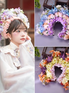 泉州簪花围蓝色同款簪花款民族风发饰浔浦女簪花头饰仙气仿真花朵