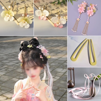 小唐风粉色蝴蝶超仙古风汉服发夹
